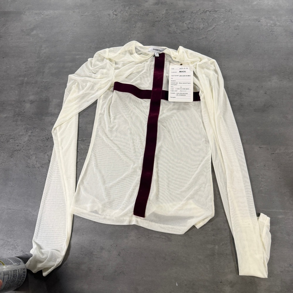 Miaou Long Sleeve Tee Mesh Womens S Bone White Velvet Red Wine Cross NEW SAMPLE